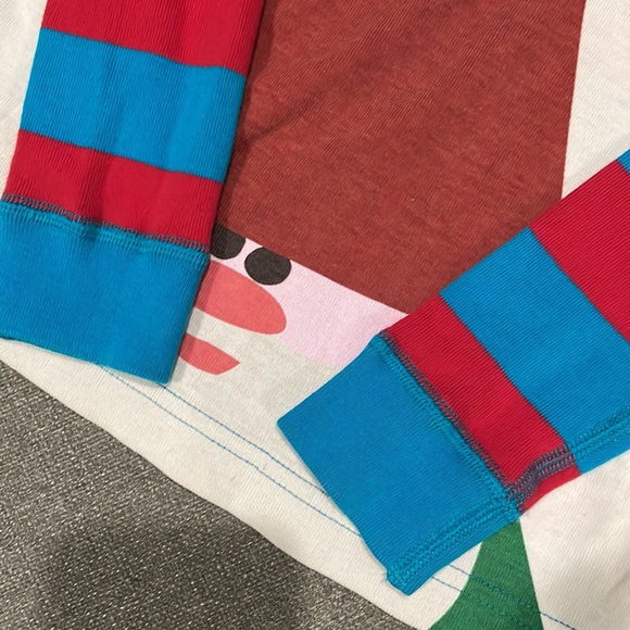 Hanna Andersson Red and Turquoise Stripe Gnome Pajama Top - Picture 3 of 7